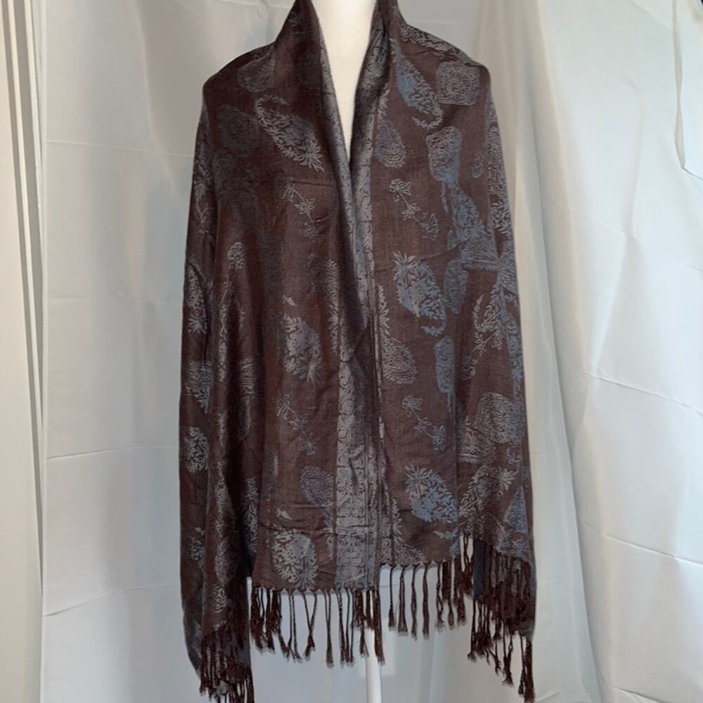 Beautiful Brown and Blue Print Pashmina